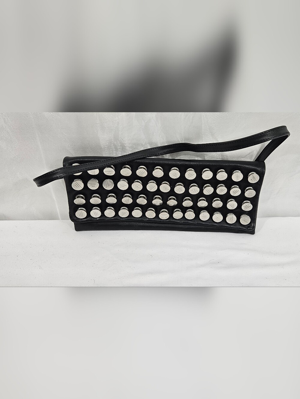 Emporio Armani Black Shoulder Bag with Silver Disc Studs #296